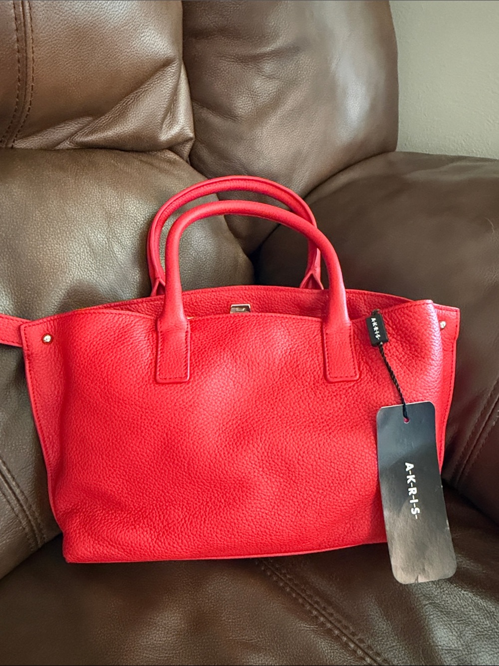 Akris Vibrant Red Pebbled Leather Handbag